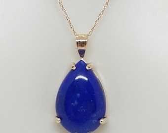 Lapis Lazuli Drop Pendant: 14k Yellow Gold Necklace, 18" Rope Chain