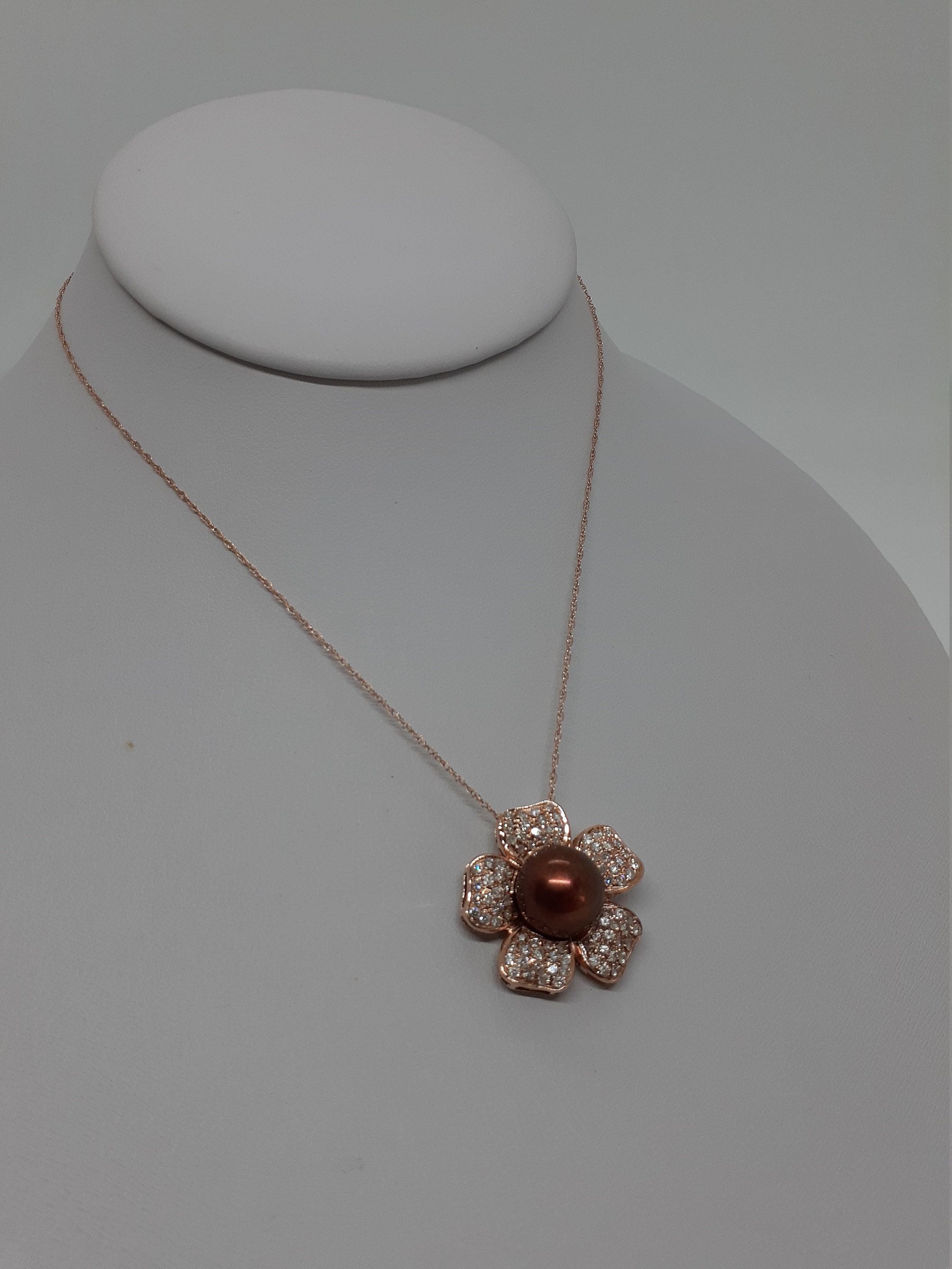 Rose Gold Flower shape Pendant Necklace with diamonds. Etsy