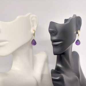 AMETHYST Drop Faceted 14k Yellow Gold Push Back Earrings. Elegant Classic Dangle Amethyst Handmade Jewelry in 14k Yellow Gold.Amethyst LOVER