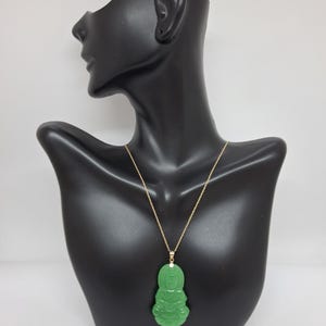 Green Jade Guanyin Buddha Pendant: 14K Yellow Gold Amulet image 7