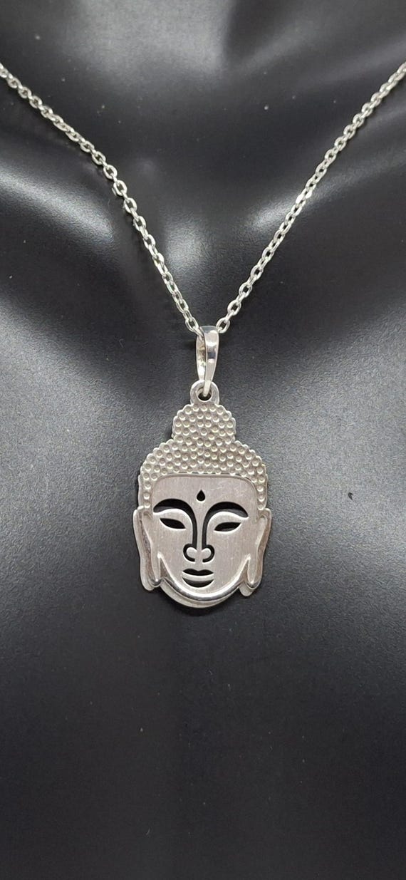 Buddha Rhodium Plated .925 Silver. White Rhodium Pendant/Necklace 16 - 18 Inches Adjustable Chain