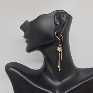 14k Gold Heart Threader Earrings: Tri-Color Dangle, Handmade USA
