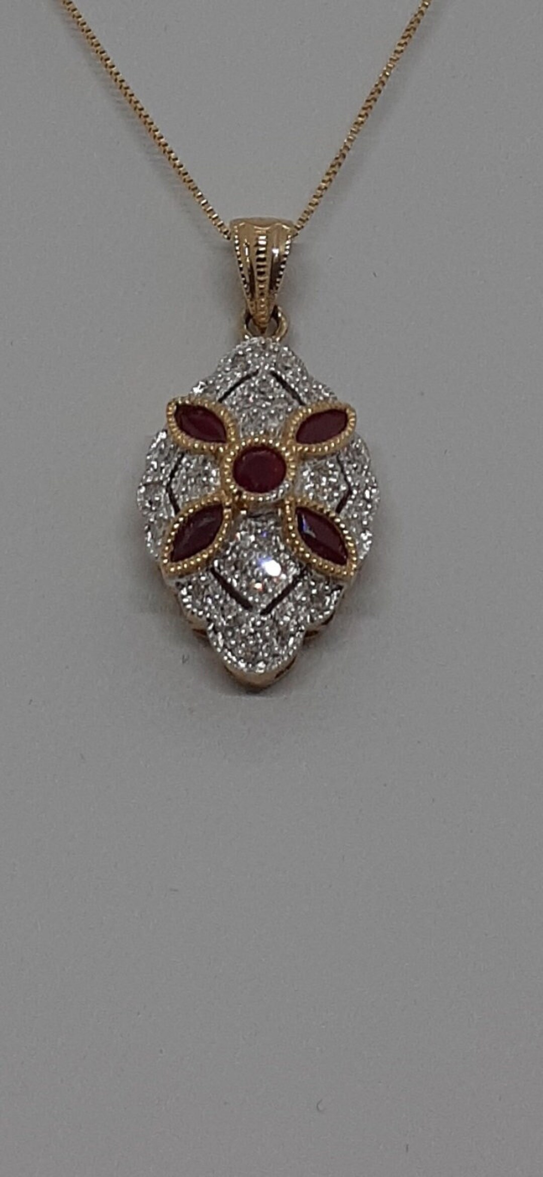 Antique Ruby Diamonds Pendant / Gold Diamonds Necklace / Ruby Pendant ...