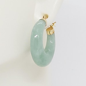 Natural Color GREEN Jade Hoop 14k Yellow Gold Clip on Earrings. 23x20mm Green Jade 14k Yellow Gold Hoop Earring. Green JADE LOVER Earrings.