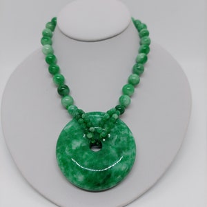 Green JADE Large Necklace Donut Pendant/Necklace. Big Donut Jade Beads Necklace. Men / Woman Jade Necklace. Green Jade Donut LOVER Pendant.