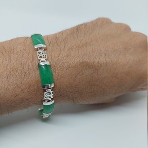 Pulsera de eslabones de jade verde: plata de ley, 7,5/8,5 pulgadas
