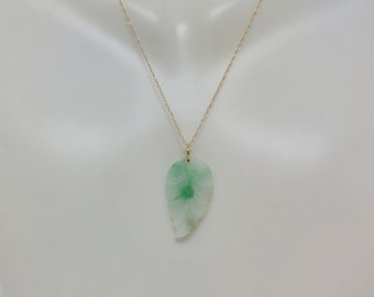 Natural color Leaf Green Jade 14k yellow Gold Pendant / Necklace 18 Inches Gold Rope Chain. Green Jade Leaf 14k Yellow Gold.