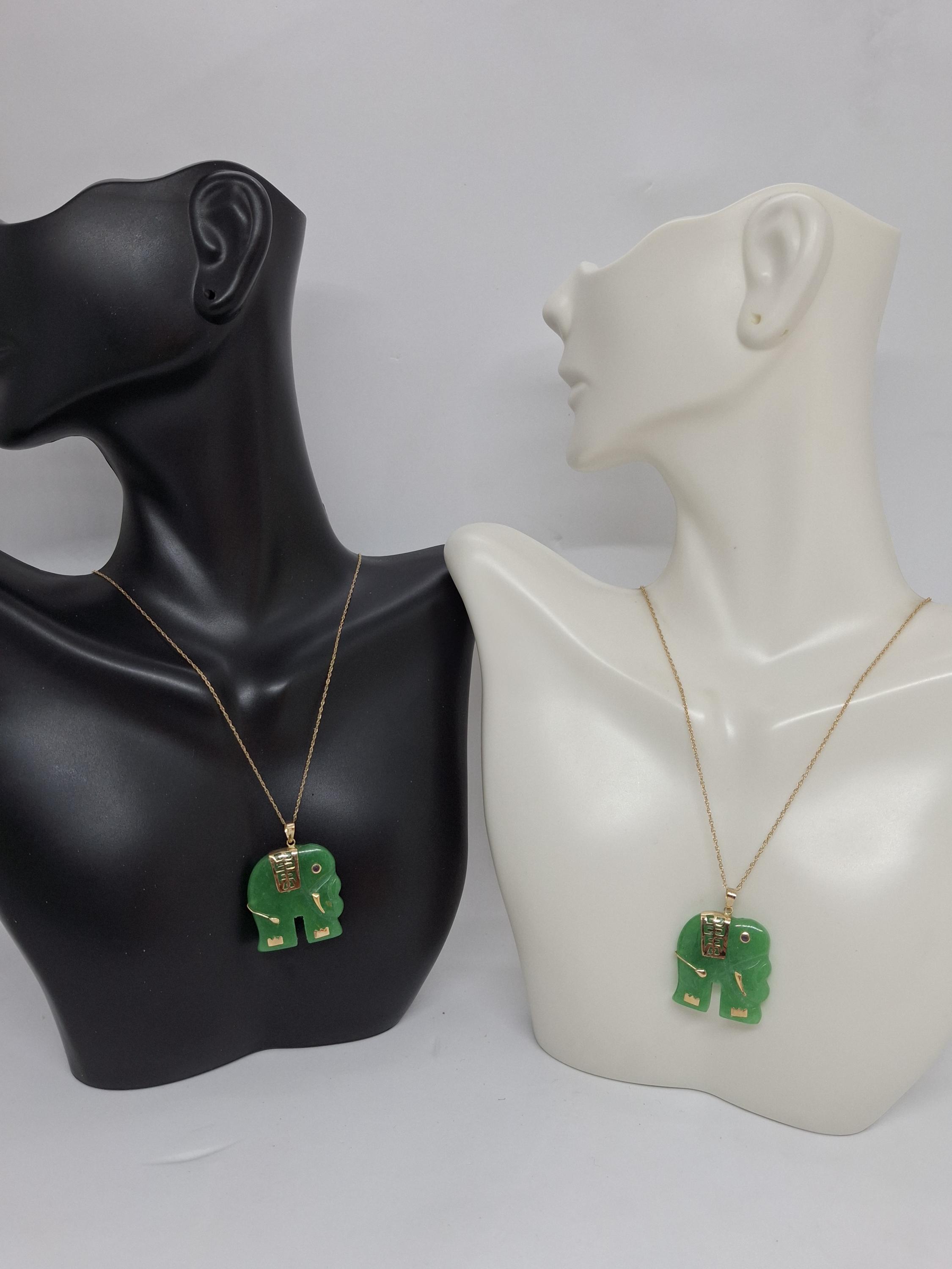 AAA Grade Natural Green Jade Elephant Pendant Necklace – 18" Gold Plated Chain, Photo Pendant Style, Luck & Beauty Theme
