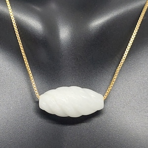 MOTHER of PEARL Twist 7x20mm Pendant/Charm/Necklace 18&quot; 925 BOX Chain Gold-Plated over Silver. Vintage Mother of Pearl Pendant Lover.