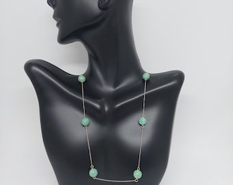 Genuine Natural Color 6mm GREEN Jade 18 Inches 14k Yellow Gold Necklace. 14k Yellow gold chain. Jade LOVER Necklace. Gift for her.