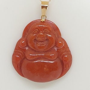 ROTE Jade Buddha Anhänger in 585er Gelbgold.  18 Zoll 14k Gelbgold SEIL Kette Rote Jade Buddha Halskette. 14K Lucky Red Jade Buddha LOVER.