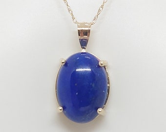 Lapis Lazuli 14k Yellow Gold Pendant: 18" Rope Chain, USA Made