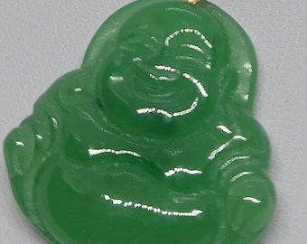 Green Jade Buddha 18k Yellow Gold Pendant Necklace - Lucky Charm