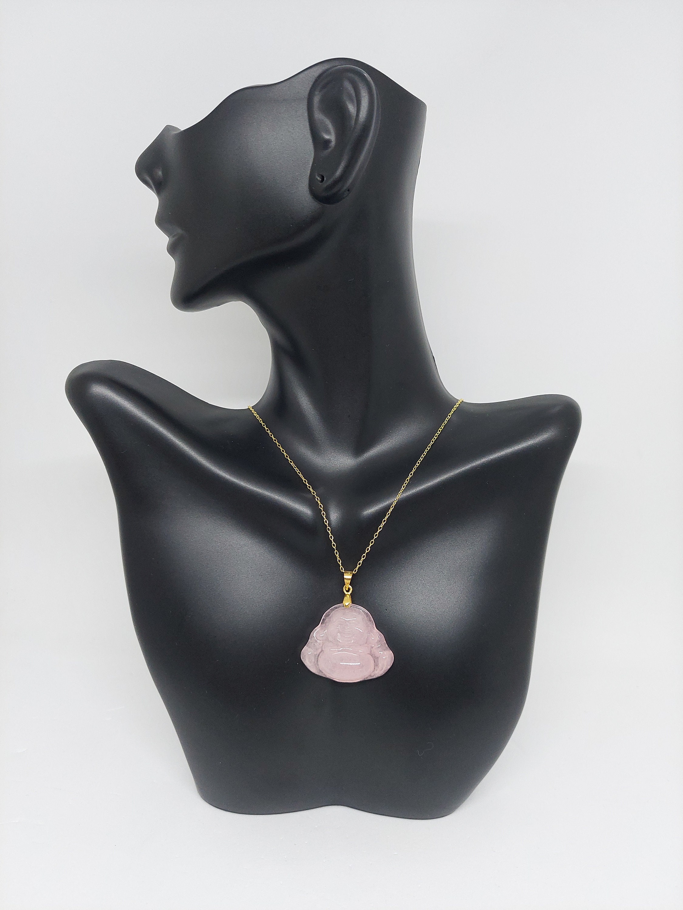 ピンク翡翠の仏陀ペンダントネックレス：金メッキスターリングシルバー