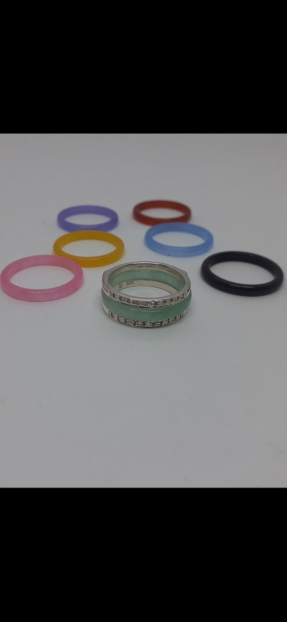 Sterling Silver Interchangeable Jade Ring Set With Cubic Zirconia