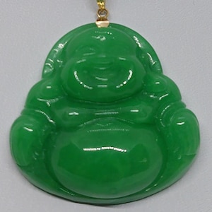 Green Jade 50x50mm Large Buddha in 14k Yellow Gold Pendant. Green Jade Lucky Buddha Pendant in 14k Yellow Gold. JADE LOVER. Lucky Buddha.