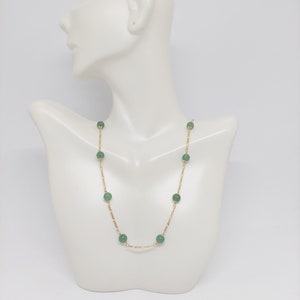 GREEN Jade 18 Inches 14k Yellow Gold Chain Necklace. 6mm Green Jade 14k Yellow Gold Necklace. 14k Green YG Jade Round Bead LOVER Necklace.