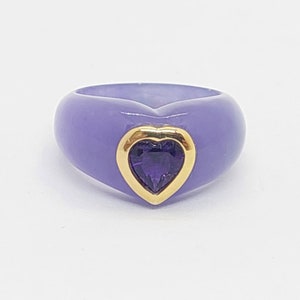 LAVENDER Jade Ring. Heart AMETHYST Faceted 14k Yellow Gold Ring. Lavender Jade Ring. Lavender Amethyst Gold Ring. 14k Lavender Jade LOVER.