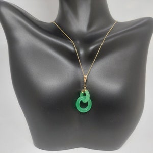 Green Jade Double Hoop 14K Yellow Gold Pendant Necklace