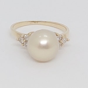 GOLDEN South SEA Pearl Diamonds 14k Yellow Gold Ring. Diamond Pearl Ring. Golden South Sea Pearl Ring.  Yellow Gold Golden South Sea PEARL.