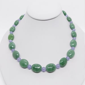 GREEN and LAVENDER Jade Necklace 14k Yellow Gold filigree clasp.  Jade Jewelry Necklace. Jade Gemstone Necklace. Green Jade Necklace LOVER