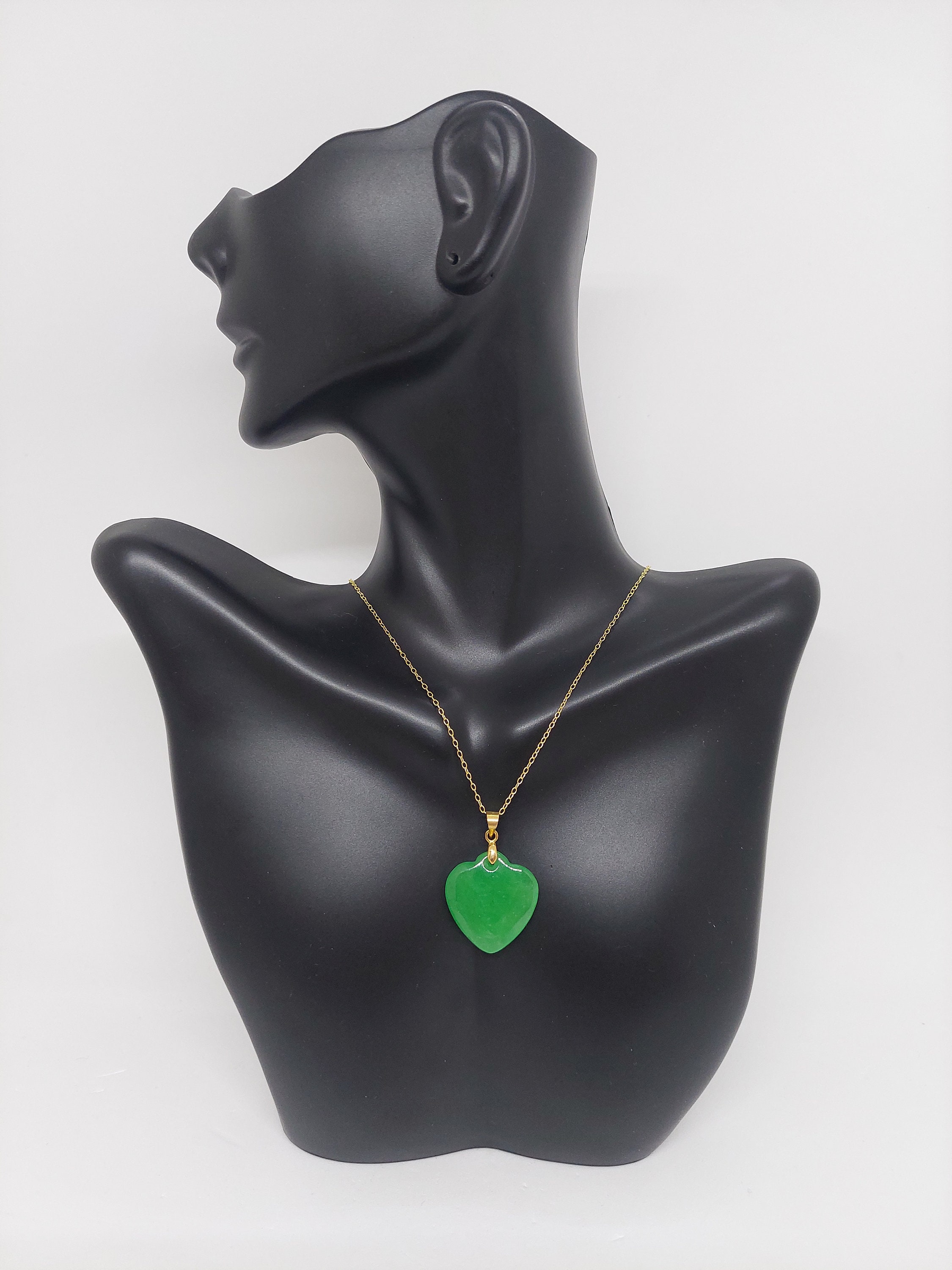 Green Jade Heart Pendant Necklace: Gold Plated Sterling