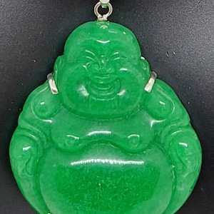 GREEN Jade Large Buddha 925 Silver Charm/Pendant for a Jade LOVER. Lucky Buddha. 40X40mm Buddha. Buddha Lover. Pendant ONLY.