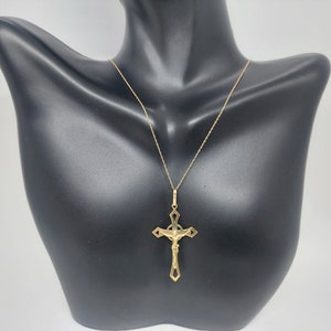 Crucifix CROSS 14k Yellow Gold Pendant. 18 Inches 14k Yellow Gold Rope Chain Jesus Polished Cross Charm. 14k Crucifix Cross LOVER Pendant.