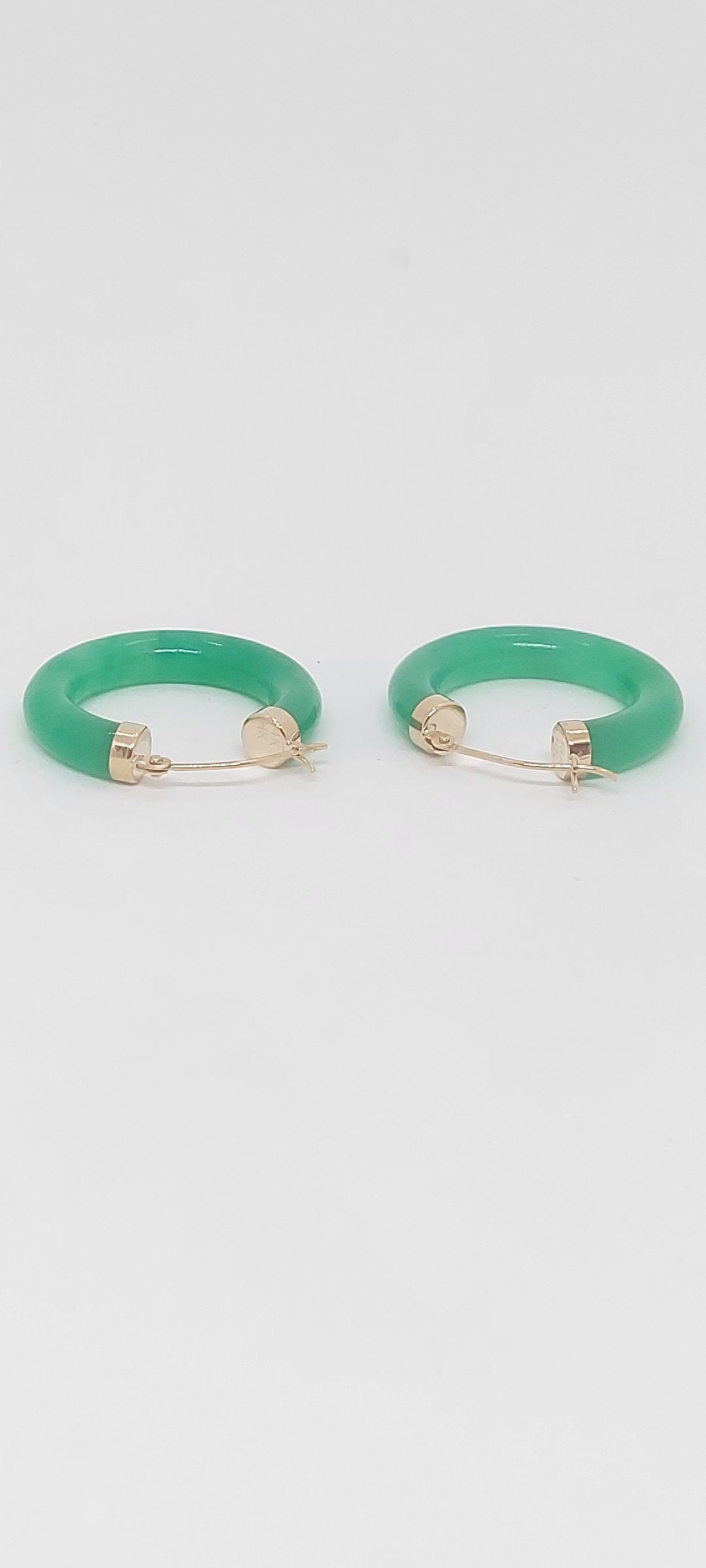 Orecchini Pendenti Cerchio In Giada Verde Ghiaccio Con Zirconi - Placcatura Oro Bianco