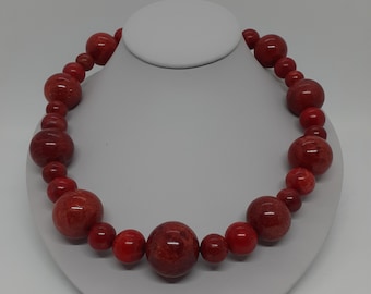 Red Bamboo Coral Necklace: 14k Yellow Gold Filigree Clasp