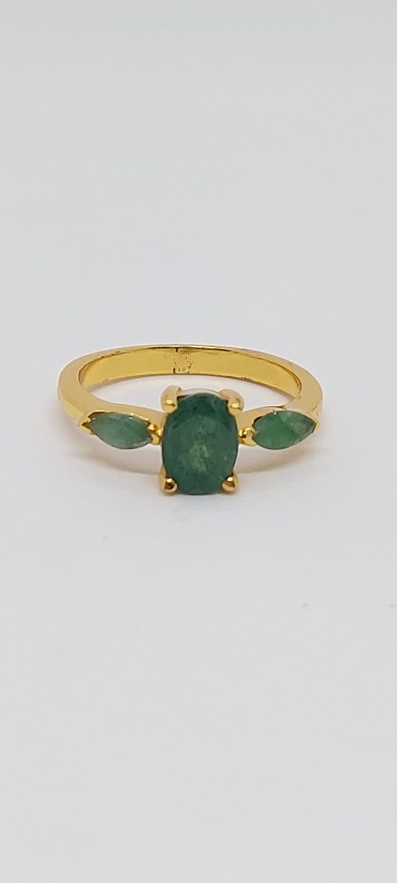 Bague Plaque Or Avec Argent 925, émeraudes Et Zircons Véritables - Bijou Neuf Sans Emballage