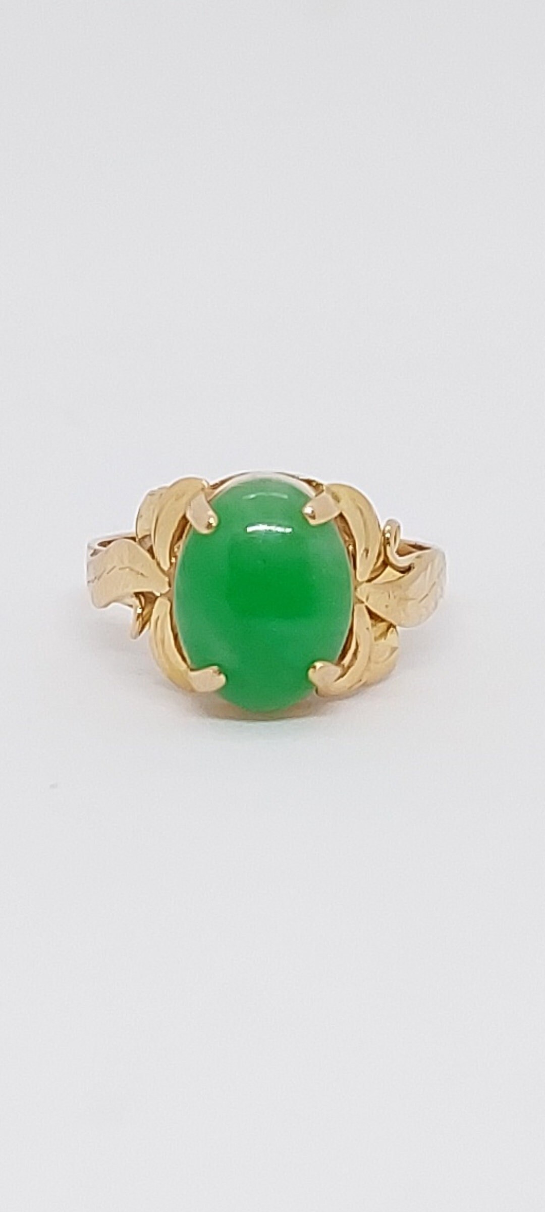 Green Jade 18k Yellow Gold Ringoval Green Jade Ringbirthday Gifts