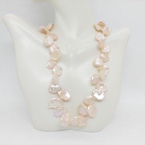 Cornflake Natural Color Pearl Necklace 15-16mm. Keshi Natural Color Pearl Necklace Silver Chain Extended Clasp. Petal Pearl Necklace LOVER.