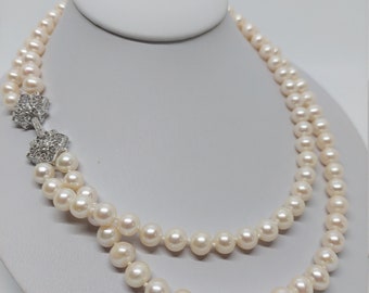5711- Pearl Necklace With Diamond Heart Clasp - Etsy