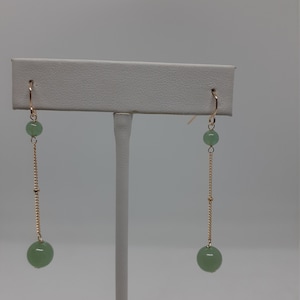 Green Jade Dangle Earrings: Gold Plated Sterling Silver, Handmade