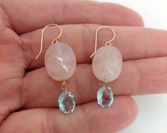 Orecchini pendenti in argento sterling con quarzo rosa, pietra portafortuna di aprile e maggio, regalo per lei - Italia