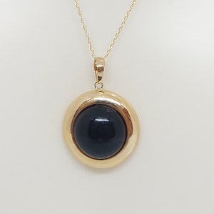 Black Onyx 14k Yellow Gold Pendant Necklace - 18&quot; Rope Chain