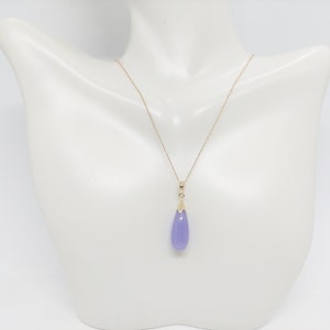 LAVENDER Jade Teardrop Pendant Solid 14k Yellow Gold. 18 inches 14k Yellow Gold ROPE chain Purple Jade Pendant. Lavender Jade LOVER Pendant.