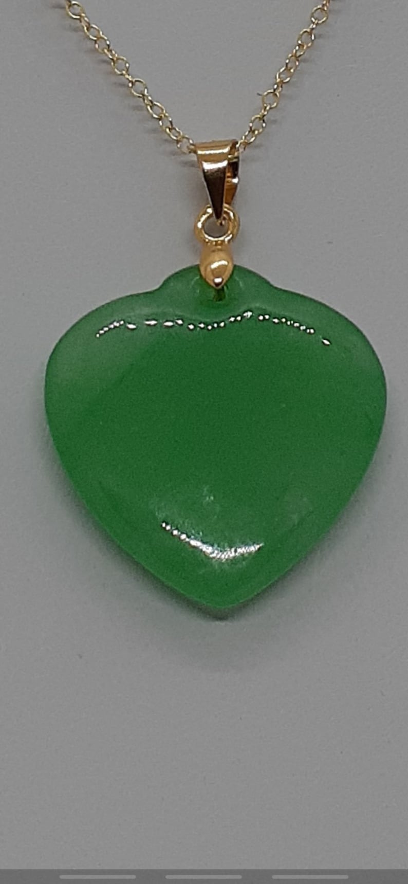 Green Jade Heart Charm pendant   Necklace Love Jade in Gold Plated with chain.