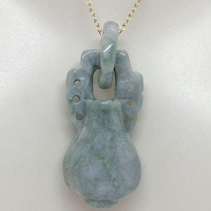 Green Jade Vase Pendant: Gold-Plated Silver Chain