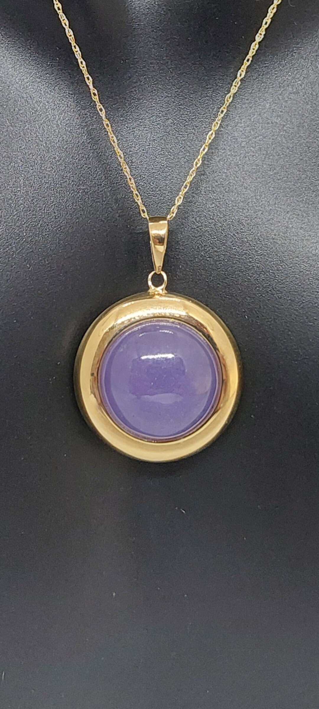 Ciondolo In Giada Lavanda Con Catena - Placcato Oro Giallo - Fatto A Mano - Foto 3