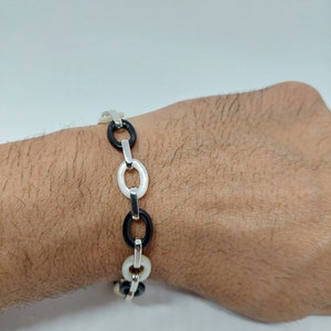 Onyx & Mother of Pearl Bracelet: 925 Sterling Silver Gemstone Chain