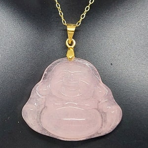 PINK Jade Buddha Gelbvergoldet Anhänger / Halskette 16 &quot;- 2&quot; Verlängerungskette.  Jade BUDDHA Vergoldete Kette. Jade Rosa Buddha LIEBHABER.