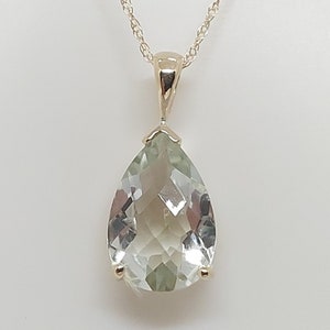 Lemon Quartz Drop 14k Yellow Gold Pendant / Necklace. 18&quot; gold Rope Chain necklace. Tear Drop Gemstone Jewelry. Lemon Quartz Natural Stone.