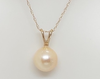 Golden 7mm AKOYA Pearl Pendant 14k Yellow Gold.  Golden Pearl 14k YG Pendant w/18" 14K Rope Chain. Round 7mm Golden Akoya Pearl LOVER.