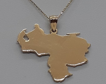 VENEZUELA 14K Solid Yellow Gold MAP Pendant/Necklace. 18" 14K Yellow Gold BOX Chain Venezuela Map Pendant. Venezuela Map 14k Lover Pendant.
