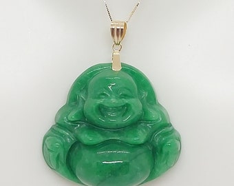 Green Jade 32x35mm Buddha in 18k Yellow Gold Pendant. Green Jade Lucky Buddha Pendant in 18k Yellow Gold. JADE LOVER. Lucky Buddha.