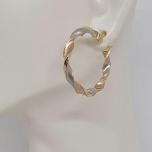 14k Tri Color Yellow/Rose/White Gold 3mm Thickness Hoop Earrings 30mm Diameter. 14K Hoop Earrings. Classic Multi Color Hoop Earrings LOVER.