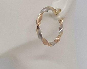 14k driekleurige gouden oorringen – geel, rosé en witgoud