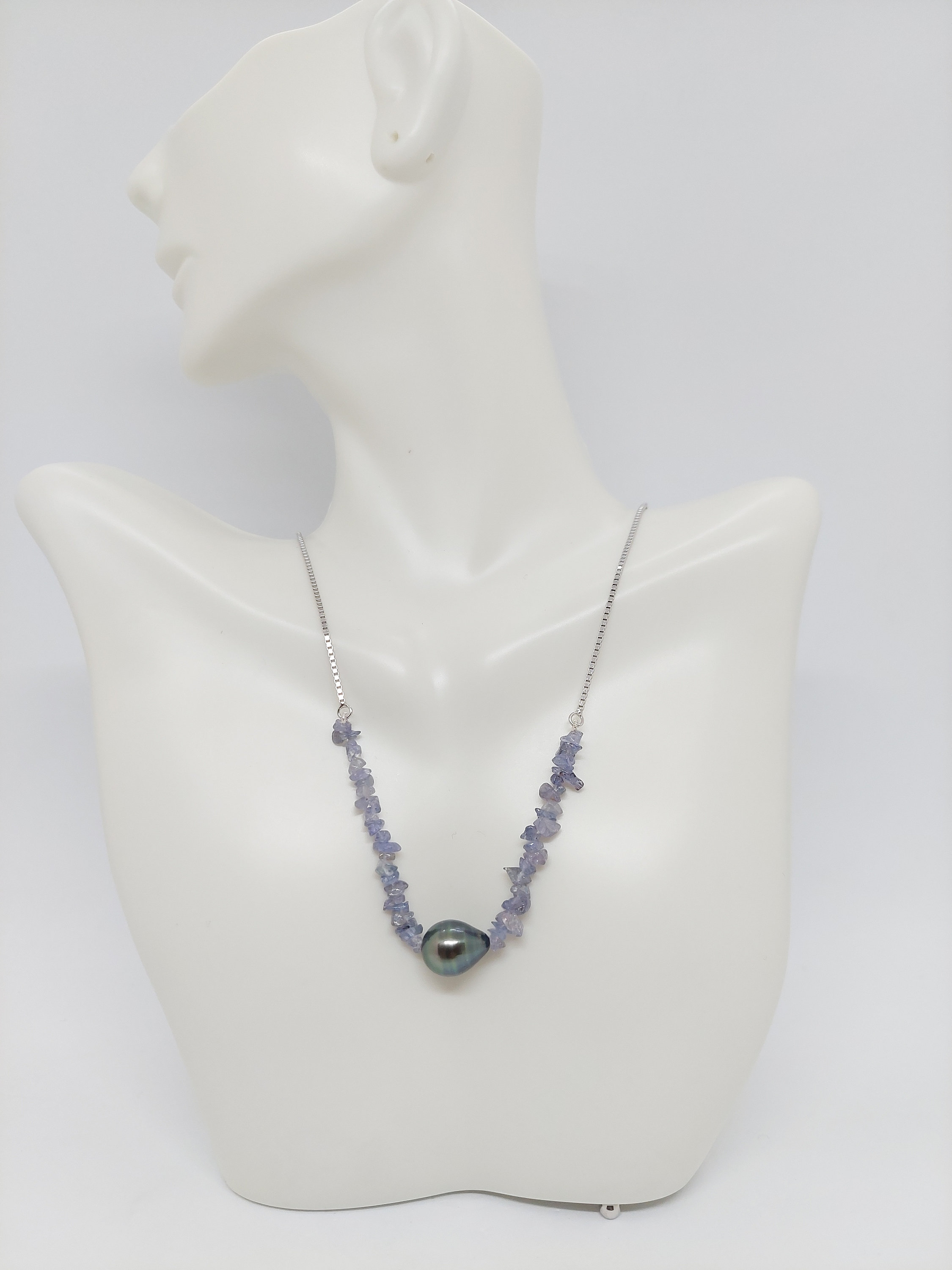 Collier Argent 925 Avec Perle Noire De Tahiti Et Tanzanite - Rose-Mimosa - Neuf Avec étiquettes